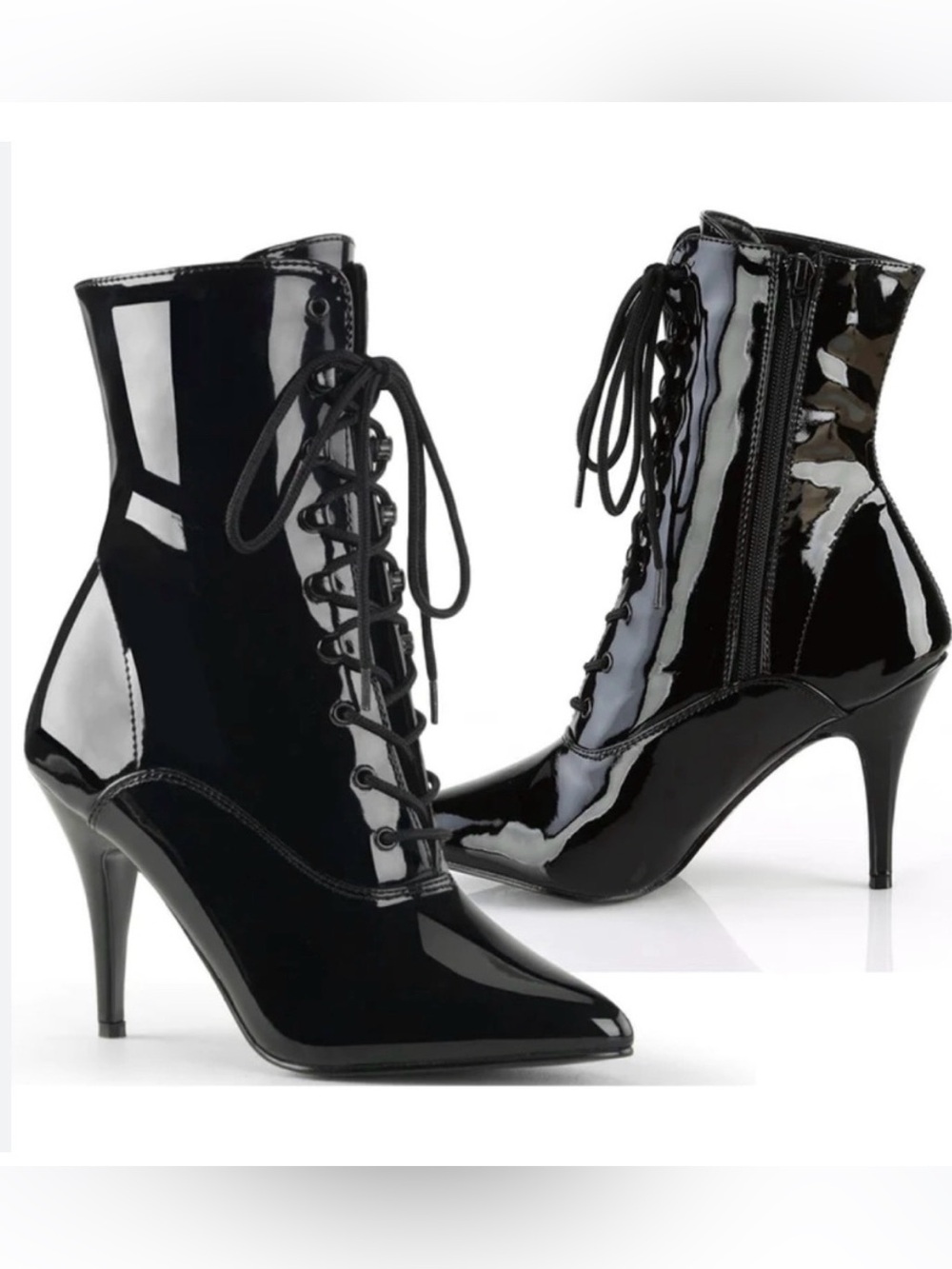 VANITY PATANT LEATHER BOOT HEELED LACE UP BLACK SIZE 14